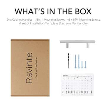 Ravinte 24 Pack | 6" Cabinet Pulls Brushed Nickel Stainless Steel Kitchen Cupboard Drawer Pulls Cabinet Handles 6 Inch Length，3-1/2 Inch Hole Center with Mounting