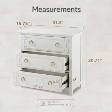 COZAYH Farmhouse 3-Drawer Dresser, Fully-Assembled French Country Chest of Drawers with Embossed Geo...