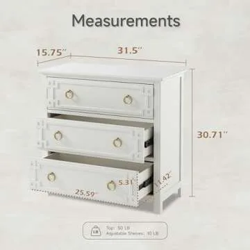 COZAYH Farmhouse 3-Drawer Dresser, Fully-Assembled French Country Chest of Drawers with Embossed Geo...