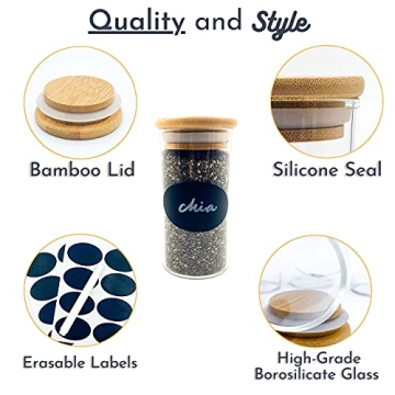 Large Glass Spice Jars with Bamboo Airtight Lids 7oz