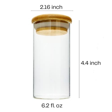Large Glass Spice Jars with Bamboo Airtight Lids 7oz