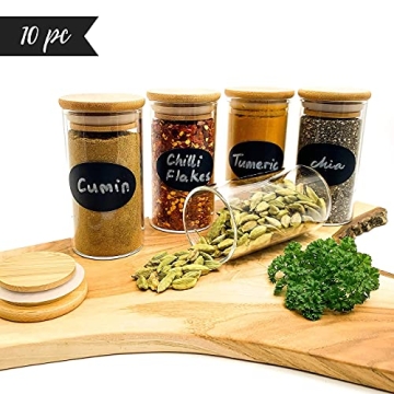 Large Glass Spice Jars with Bamboo Airtight Lids 7oz