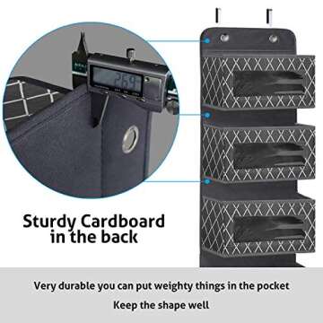 Over the Door Hanging Organizer with 5 Large Pockets - Wall Mount Fabric Pantry Storage with Clear PVC Window & 2 Big Metal Hooks for Closet,Bathroom,Nursery,Bedroom,Dorm,Baby Diapers,Kids Toys (Gray)