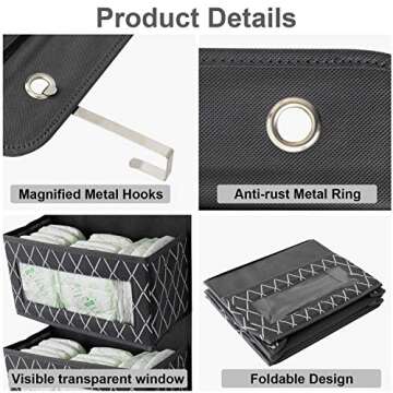 Over the Door Hanging Organizer with 5 Large Pockets - Wall Mount Fabric Pantry Storage with Clear PVC Window & 2 Big Metal Hooks for Closet,Bathroom,Nursery,Bedroom,Dorm,Baby Diapers,Kids Toys (Gray)