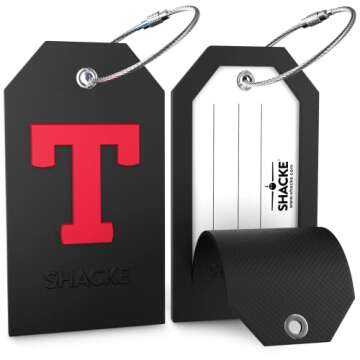 Initial Luggage Tag with Full Privacy Cover and Stainless Steel Loop (Black) (T)