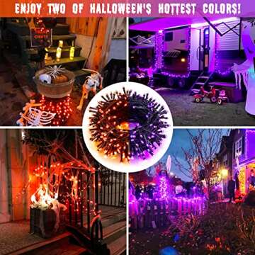 JMEXSUSS Orange and Purple Solar Halloween Lights, 2 Pack 100 Led Color Changing Christmas Lights Ou...