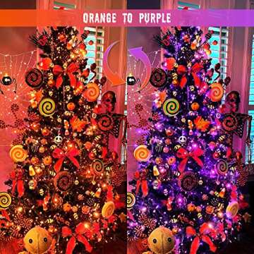 JMEXSUSS Orange and Purple Solar Halloween Lights, 2 Pack 100 Led Color Changing Christmas Lights Outdoor, 33ft 8 Modes Solar String Lights Waterproof for Halloween, Christmas, Tree Decor