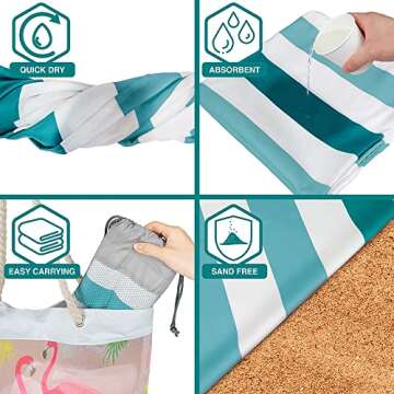 SUN CUBE Microfiber Beach Towel, Quick Dry Sand Free Beach Towel, Lightweight, Compact for Travel Swim Sports Camping, Packable Sand Resistant Towel Adult, Light Blue 60x30 Inches