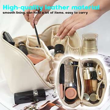 S-SNAIL-OO Upgrade Large-capacity Travel Cosmetic Bag, Women Pu Leather Waterproof Portable Cosmetic Bag with Handle, Storage Bag for Place Skin Care Products, Jewelry, Sundries. (White)