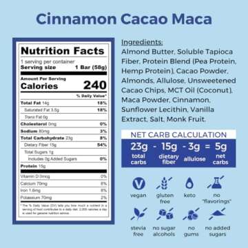 Resist Low Glycemic Protein and Fiber Bars - Cinnamon Cacao Maca | Clinically-Backed, Keto Vegan Bars, Low Sugar, Gluten-Free, Low Carb, No Stevia, No Sugar Alcohols (58g, 12 Count)