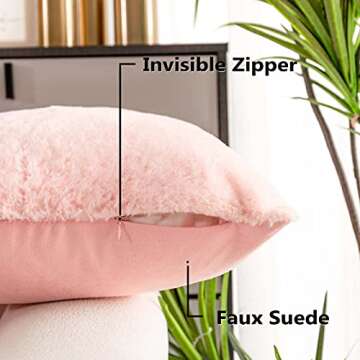 Home Brilliant Pink Pillow Covers 12x20 Decorations Plush Fluffy Faux Fur Throw Pillow Case Supersoft Oblong Cushion Cover for Teen Girls, 12 x 20 inch, Pink