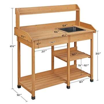 Topeakmart 45.2x17.7x47.6'' (LxWxH) Potting Benches Outdoor Garden Potting Table Work Bench with Rem...