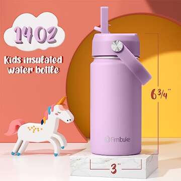 Fimibuke Kids Insulated Water Bottle, 14oz BPA FREE Double Wall Vacuum Tumbler 18/8 Stainless Steel ...