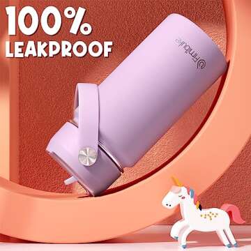 Fimibuke Kids Insulated Water Bottle, 14oz BPA FREE Double Wall Vacuum Tumbler 18/8 Stainless Steel Leak Proof Kids Cups with Straw Metal Water Bottle for School Boys Girls (2 Pack, Milky Pastel)