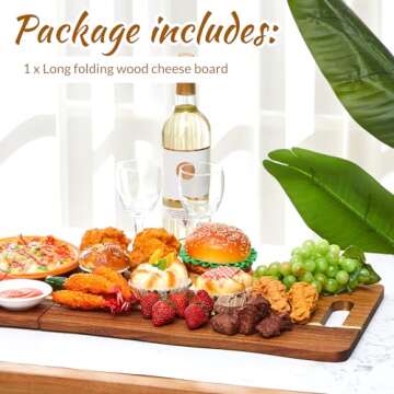 FoldTier Large Acacia Charcuterie Board with Handles 33 x 12 Inch Extra Large Wood Foldable Serving Tray Wood Rectangular Appetizers Cheese Food Meat Board for New Home Party Housewarming Gifts