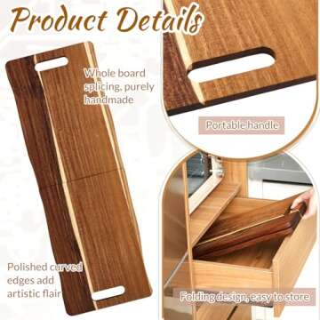 FoldTier Large Acacia Charcuterie Board with Handles 33 x 12 Inch Extra Large Wood Foldable Serving Tray Wood Rectangular Appetizers Cheese Food Meat Board for New Home Party Housewarming Gifts