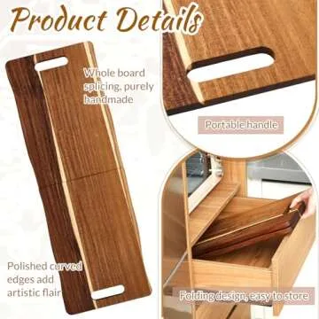 FoldTier Large Acacia Charcuterie Board with Handles 33 x 12 Inch Extra Large Wood Foldable Serving Tray Wood Rectangular Appetizers Cheese Food Meat Board for New Home Party Housewarming Gifts