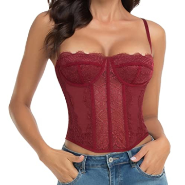 Raxnode Lace Bustier Corset Tops for Women - Sexy Going Out Party Club Top with Buckle