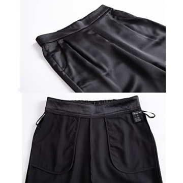 Women's Satin Silky Pants Dress Casual Pull on High Waist Pants with Pockets