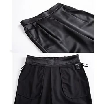Women's Satin Silky Pants Dress Casual Pull on High Waist Pants with Pockets