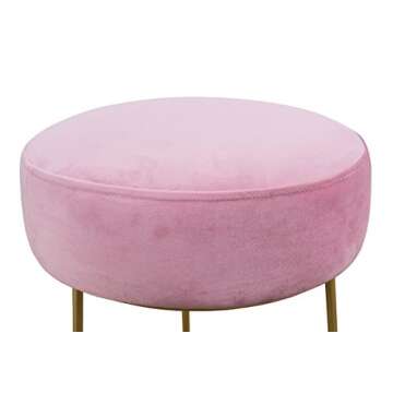 TOV Furniture The Nina Collection Modern Velvet Upholstered Round Backless Short Stool with Gold Base, Blush