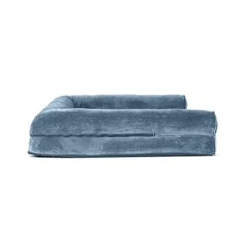Furhaven Orthopedic Dog Bed for Large Dogs w/ Removable Bolsters & Washable Cover, For Dogs Up to 95 lbs - Faux Fur & Velvet Sofa - Harbor Blue, Jumbo/XL