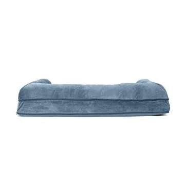 Furhaven Orthopedic Dog Bed for Large Dogs w/ Removable Bolsters & Washable Cover, For Dogs Up to 95 lbs - Faux Fur & Velvet Sofa - Harbor Blue, Jumbo/XL