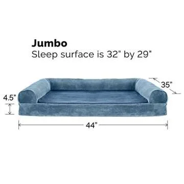 Furhaven Orthopedic Dog Bed for Large Dogs w/ Removable Bolsters & Washable Cover, For Dogs Up to 95 lbs - Faux Fur & Velvet Sofa - Harbor Blue, Jumbo/XL