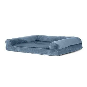Furhaven Orthopedic Dog Bed for Large Dogs w/ Removable Bolsters & Washable Cover, For Dogs Up to 95 lbs - Faux Fur & Velvet Sofa - Harbor Blue, Jumbo/XL