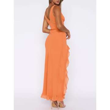 MIYIEONZ Women's Sexy V Neck Sleeveless Mesh Ruffle Maxi Dress - Backless Bodycon for Parties