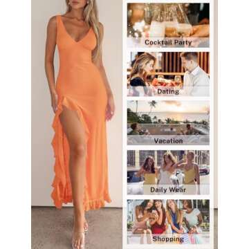 MIYIEONZ Sexy V Neck Mesh Ruffle Hem Bodycon Dress