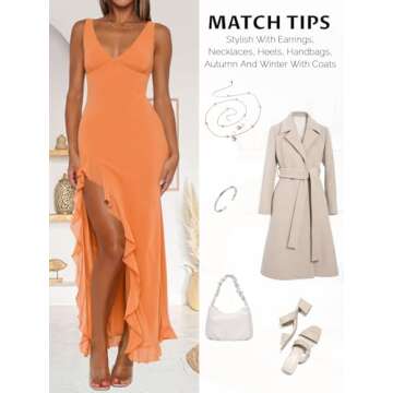 MIYIEONZ Sexy V Neck Mesh Ruffle Hem Bodycon Dress