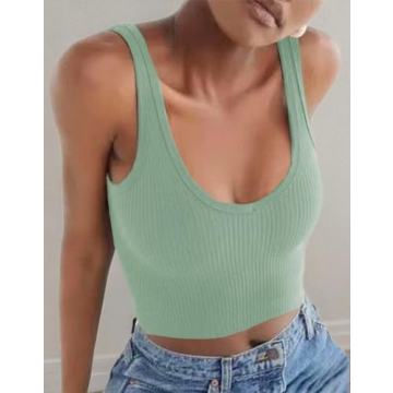 Artfish Women's Sleeveless Crop Top in Light Green