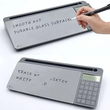 TOWON Desktop Glass Whiteboard with Organizer and Calculator