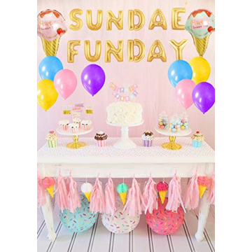 LaVenty Sundae Funday Balloons Banner for Celebrations