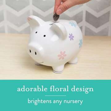 Kate & Milo Mini Floral Piggy Bank, Ceramic Money Bank for Kids, Ideal Newborn Keepsake, Toddler Gif...