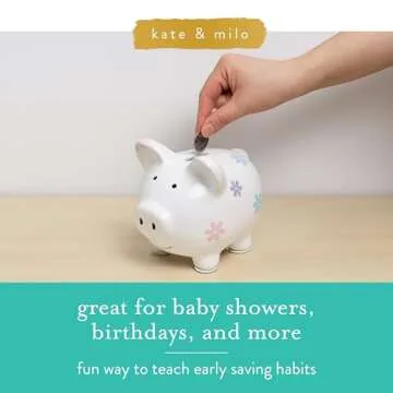 Kate & Milo Mini Floral Piggy Bank, Ceramic Money Bank for Kids, Ideal Newborn Keepsake, Toddler Gift, Cute Baby Girl Nursery Decor, Flower Design