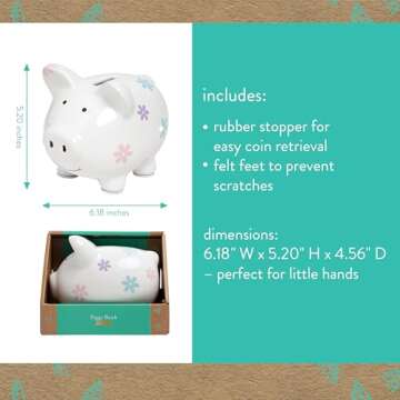 Kate & Milo Mini Floral Piggy Bank, Ceramic Money Bank for Kids, Ideal Newborn Keepsake, Toddler Gift, Cute Baby Girl Nursery Decor, Flower Design