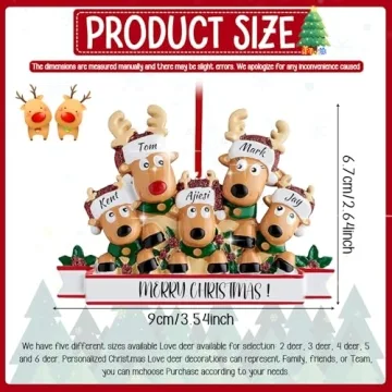 Custom Reindeer Christmas Ornaments Family of 5