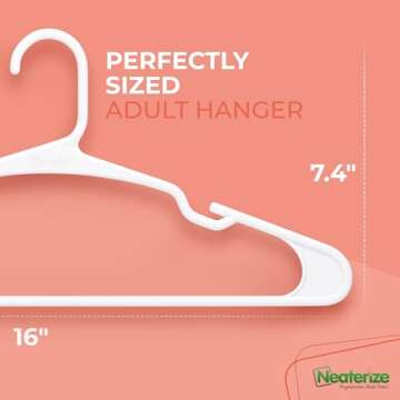 NEATERIZE Clothes Hangers Plastic 100 Pack For Adults - Plastic Hangers, The Perfect Coat Hanger and Space Saving Clothes Hangers for Closet, Percheros Ganchos para Colgar Ropa Hangars - White Hangers