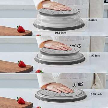 Thermoplastic Rubber Microwave Splatter Cover,Microwave Cover for Food Fruit Drainer,BPA-Free Dishwasher Safe 10.5 inch (GREY)