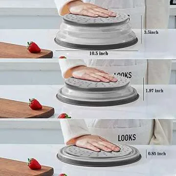 Thermoplastic Rubber Microwave Splatter Cover,Microwave Cover for Food Fruit Drainer,BPA-Free Dishwasher Safe 10.5 inch (GREY)