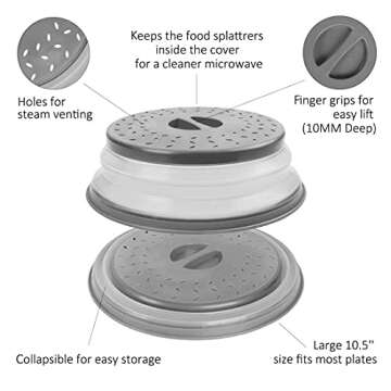 Thermoplastic Rubber Microwave Splatter Cover,Microwave Cover for Food Fruit Drainer,BPA-Free Dishwasher Safe 10.5 inch (GREY)