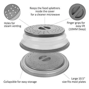 Thermoplastic Rubber Microwave Splatter Cover,Microwave Cover for Food Fruit Drainer,BPA-Free Dishwasher Safe 10.5 inch (GREY)