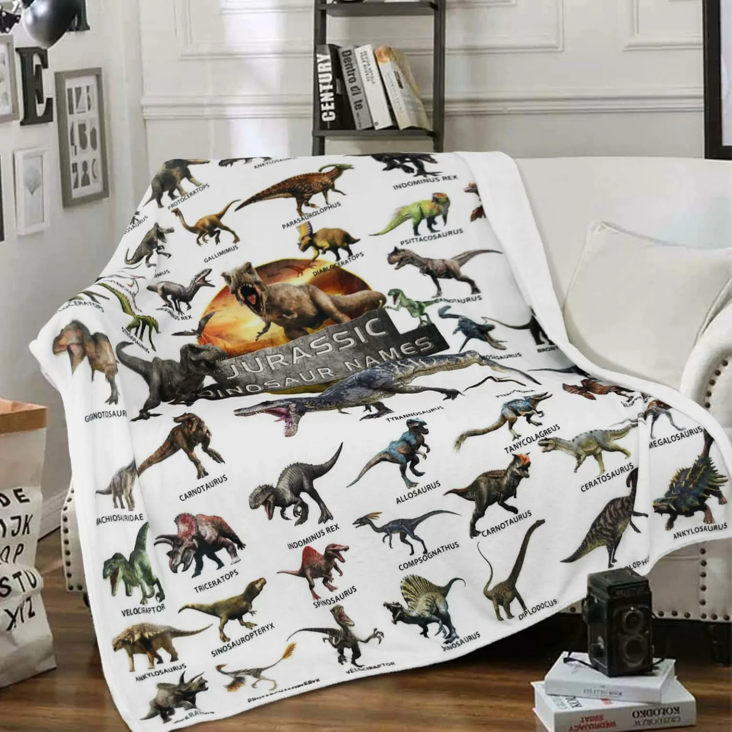 Kids Jurassic Dinosaur Blanket - Soft Flannel Throw