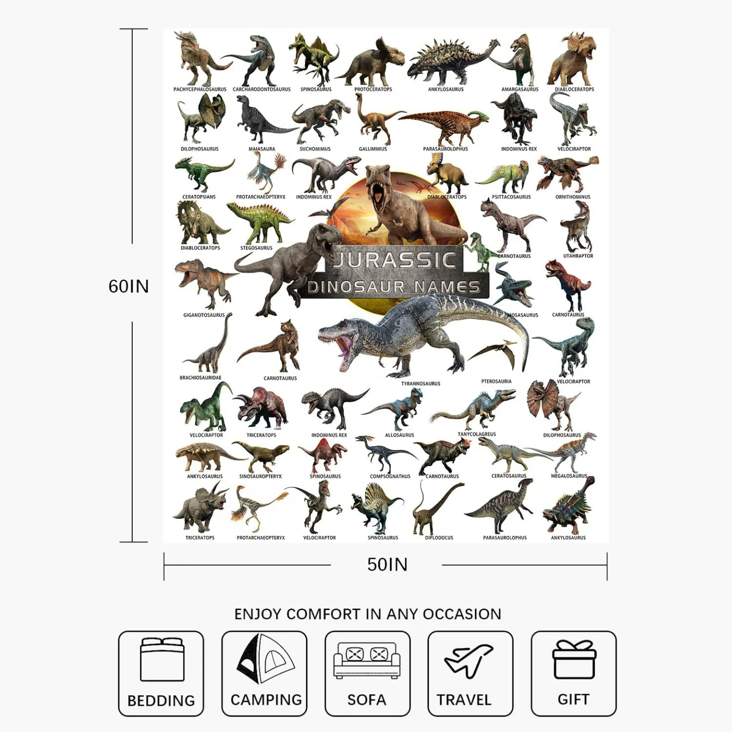 Kids Jurassic Dinosaur Blanket - Soft Flannel Throw