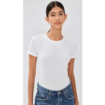 Leset Women's Pointelle Short Sleeve Tee in White