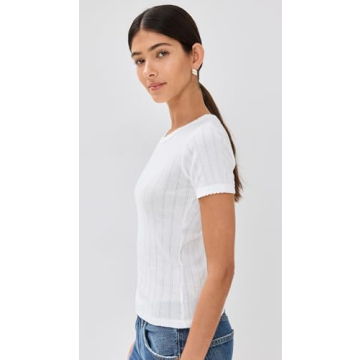 Leset Women's Pointelle Short Sleeve Tee in White