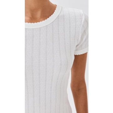Leset Women's Pointelle Short Sleeve Tee in White