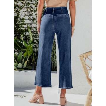 Sidefeel Women's High Waisted Jeans - Wide Leg Stretchy Zimbaplatinum Denim Pants with Pockets